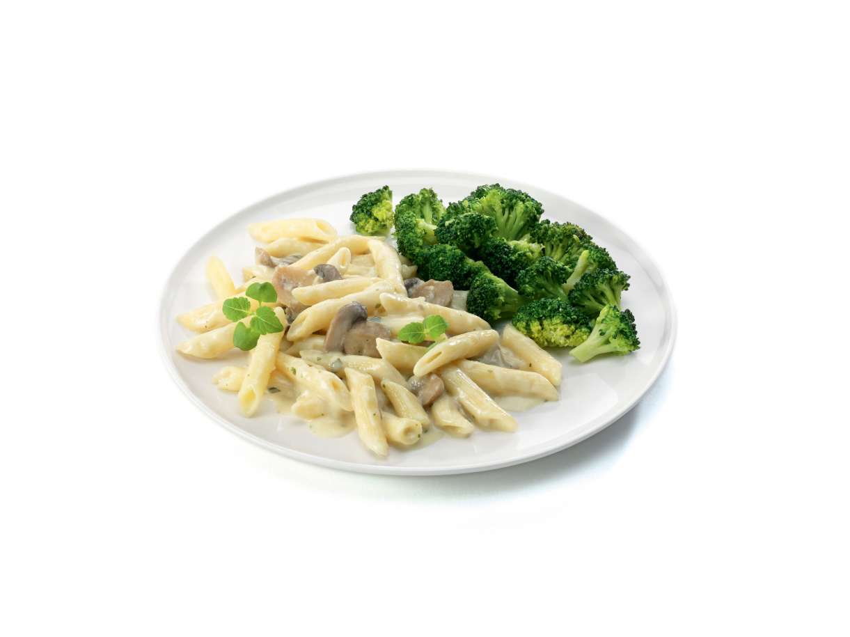Penne met champignonragout en broccoli