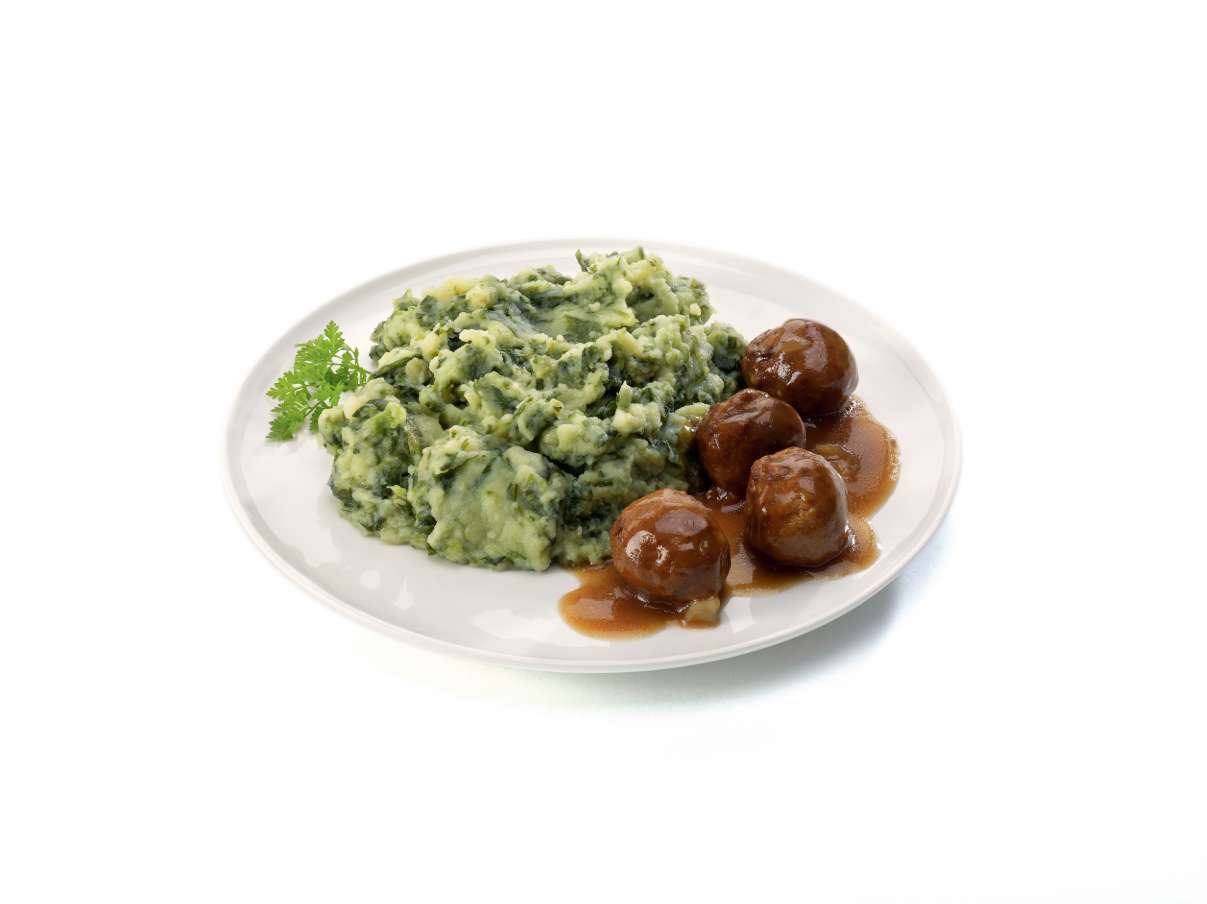 Oud-Hollandse andijviestamppot met vegetarische balletjes