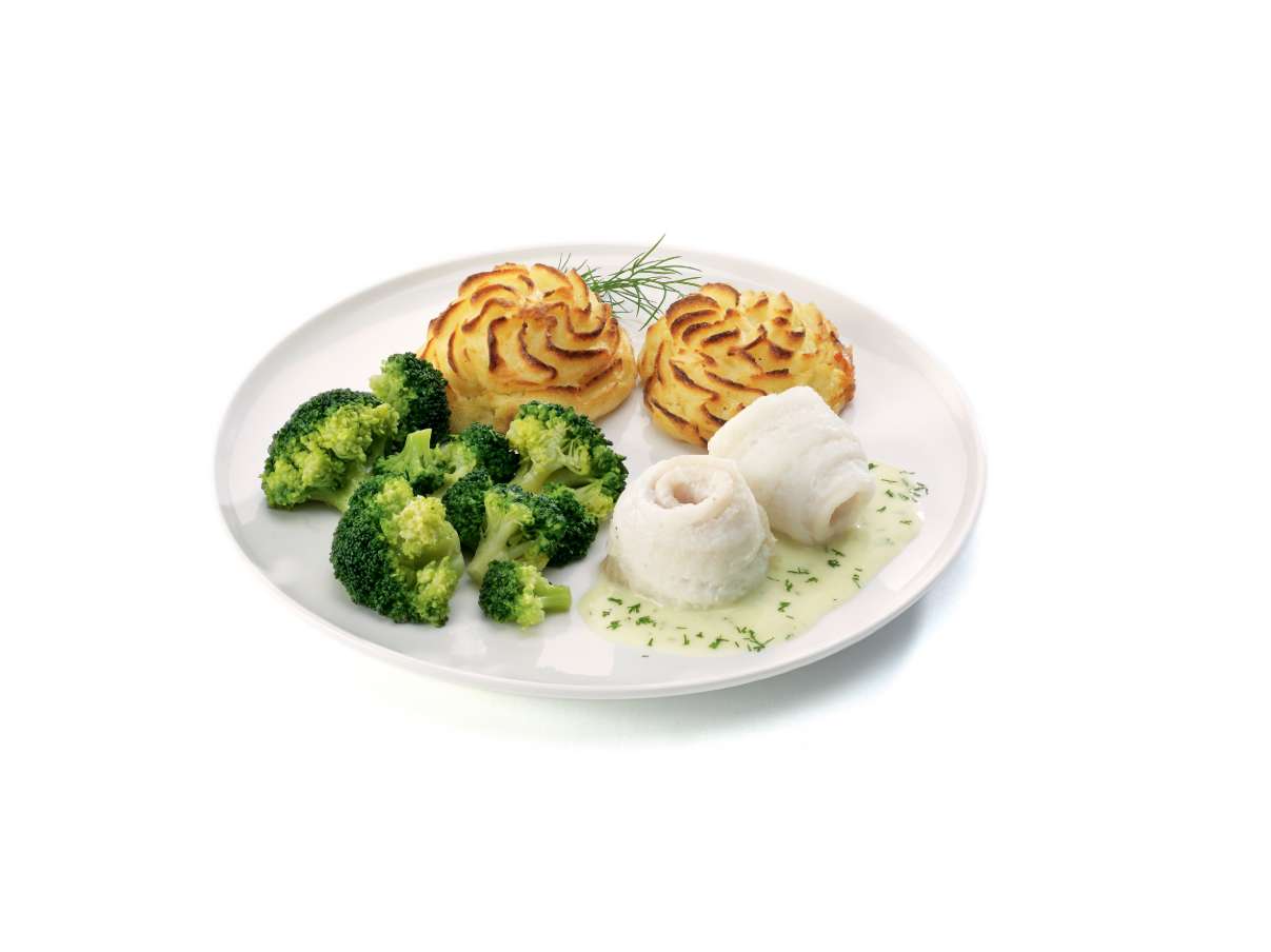 Heek in hollandaisesaus met broccoli en aardappelpuree