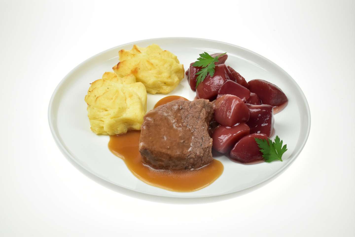 Runderlapje met stoofperen en puree