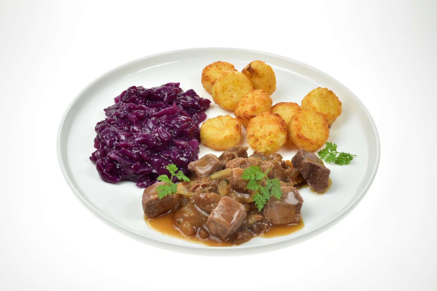 Draadjesvlees biersaus rode kool rosti's